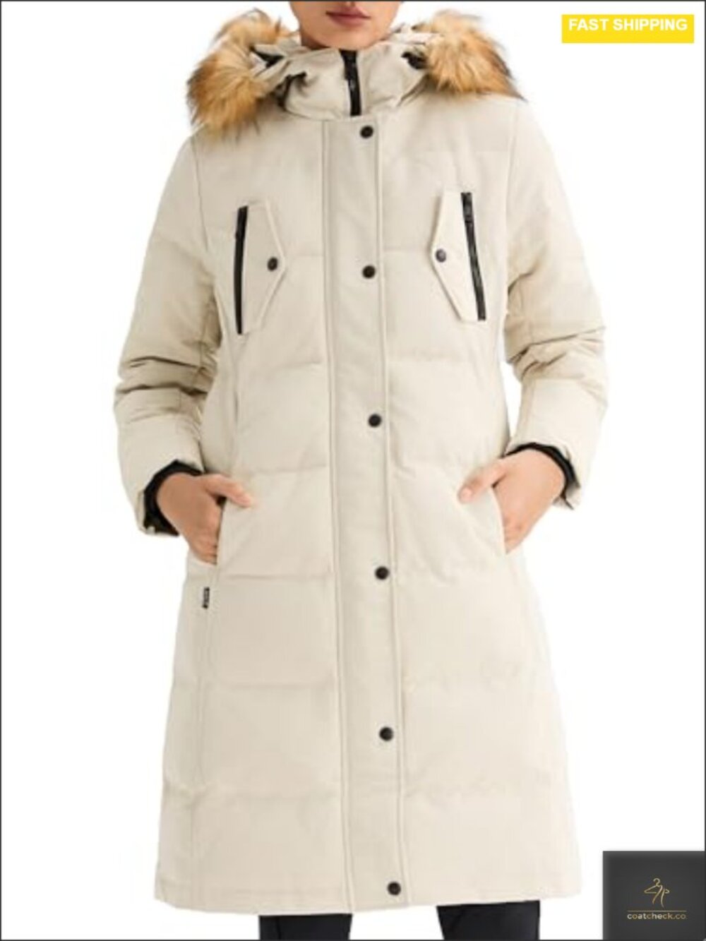 Women's Down Jacket Winter Long Coat Windproof with Removable Fur Hood